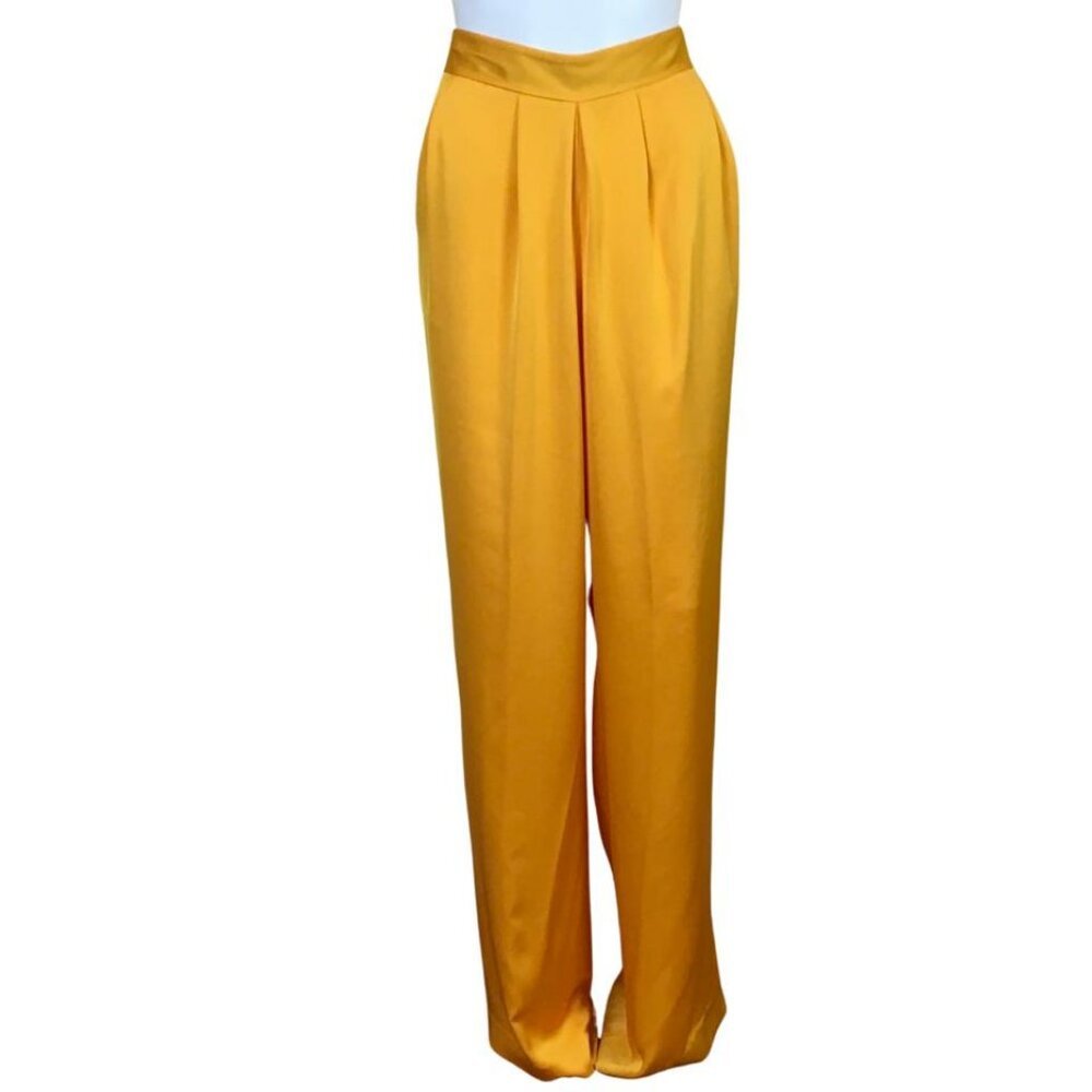 Pre-Owned Ramy Brook Women's Satin Iris Pants Wide Leg Silhouette Gold Sz 6